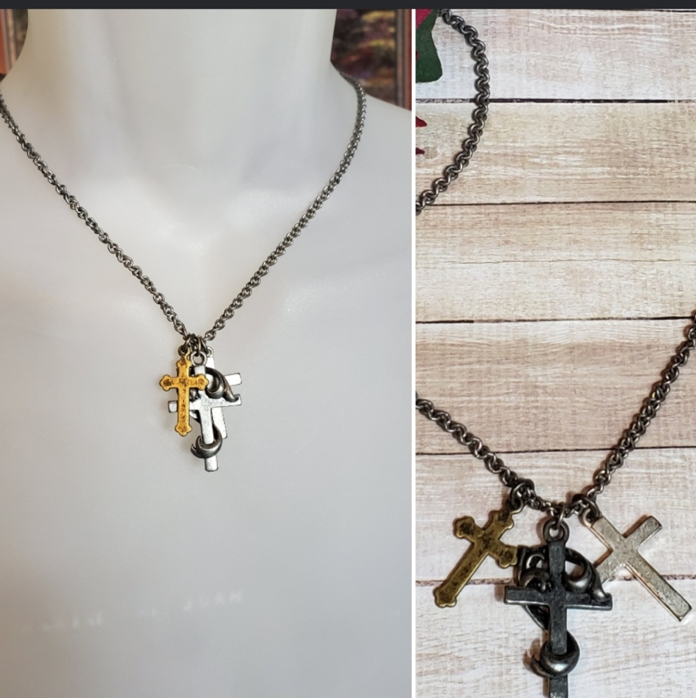 N281 Rugged Triple Cross Necklace